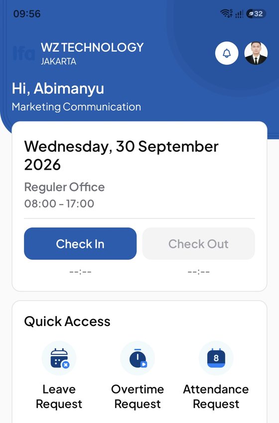 Aplikasi mobile Hazkia: check-in, check-out dan akses cepat cuti, lembur dan slip gaji